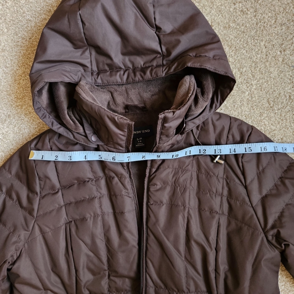 Lands' End | Size SP | Dark Brown Quilted Hooded Long Puffer Coat - Picture 11 of 13